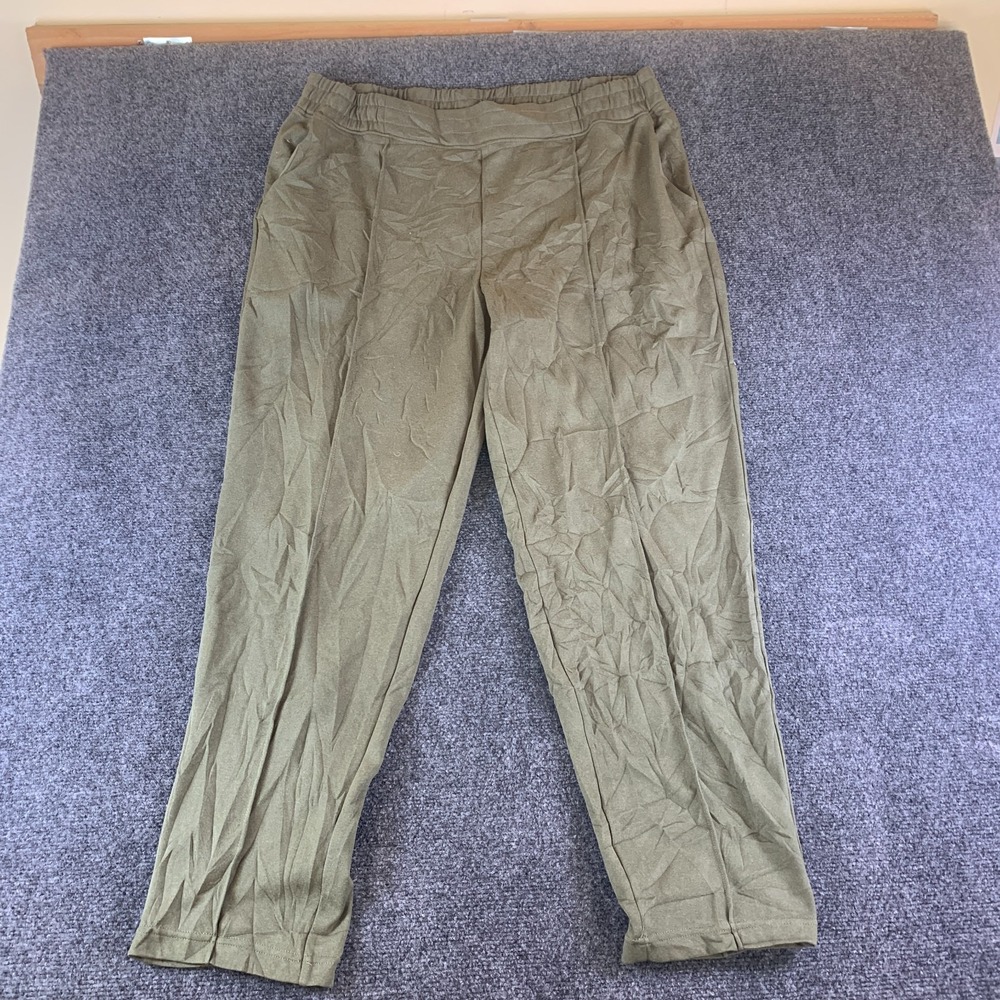 Mondetta Pants Womens 2XL Olive Green Pintuck Elastic Waist Pull On Straight Leg